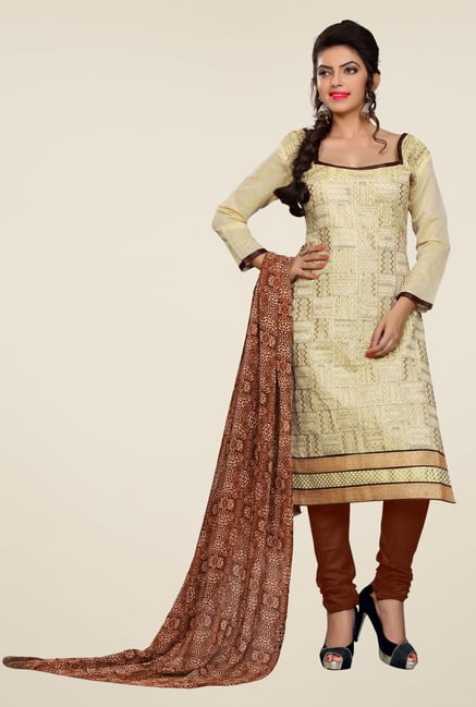 Triveni Beige Embellished Dress Material Triveni Beige Embellished Dress Material