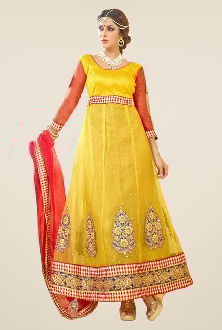Triveni Yellow Embellished Dress Material Triveni Yellow Embellished Dress Material