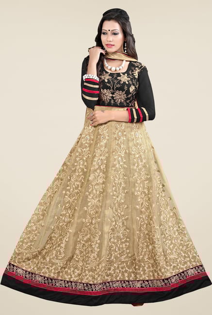 Triveni Beige & Black Embroidered Salwar Kameez Triveni Beige & Black Embroidered Salwar Kameez