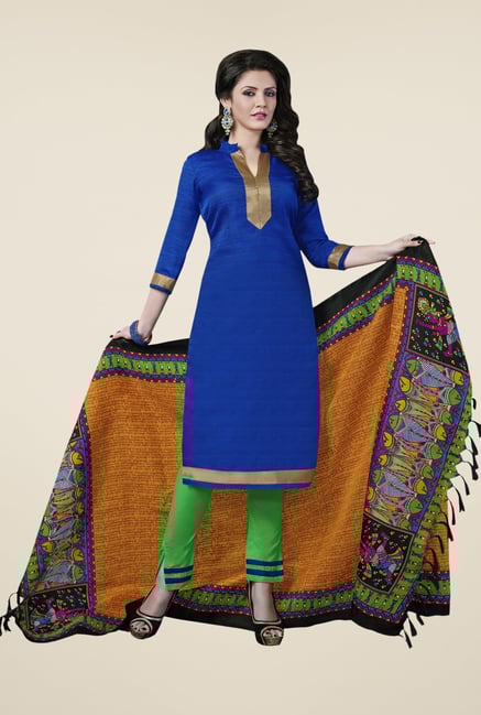 Triveni Blue Solid Salwar Kameez Triveni Blue Solid Salwar Kameez
