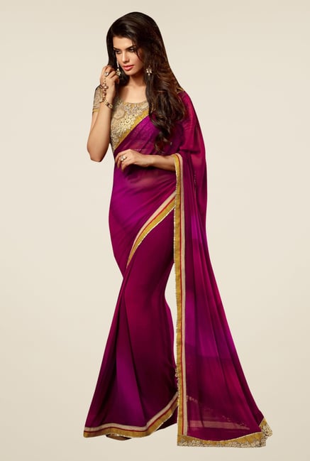 Triveni Purple Solid Faux Georgette Saree Triveni Purple Solid Faux Georgette Saree