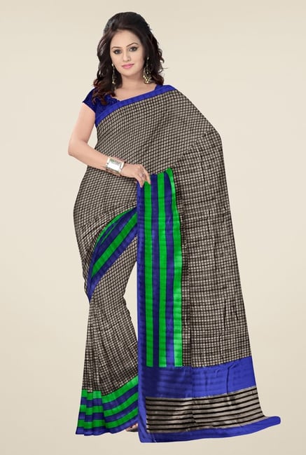 Triveni Grey Checks Art Silk Saree Triveni Grey Checks Art Silk Saree