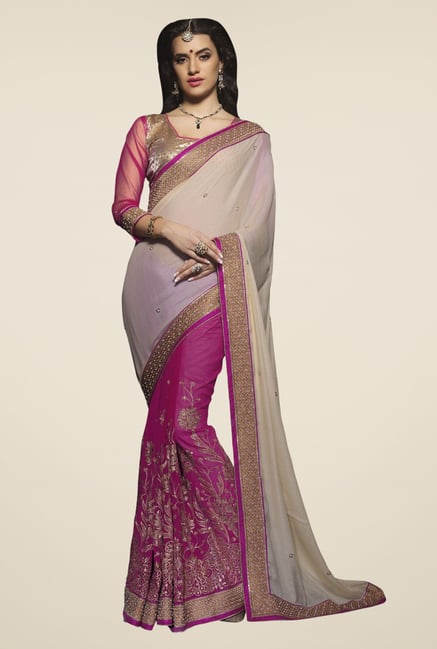 Triveni Purple & Beige Embroidered Silk Georgette Saree Triveni Purple & Beige Embroidered Silk Georgette Saree