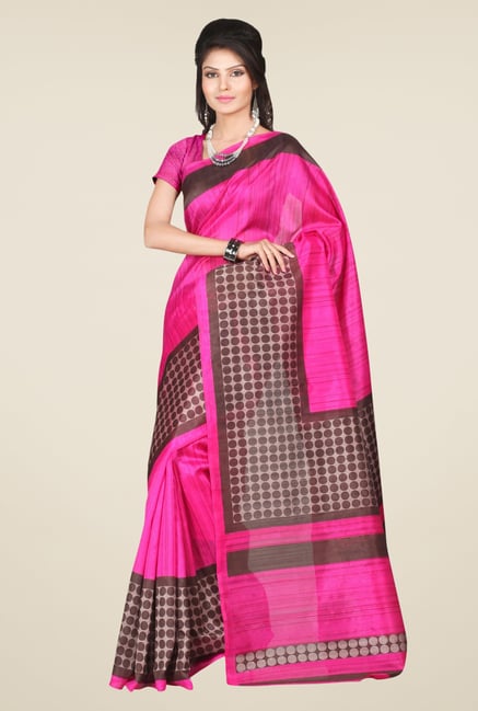Triveni Magenta & Brown Printed Bhagalpuri Silk Saree Triveni Magenta & Brown Printed Bhagalpuri Silk Saree
