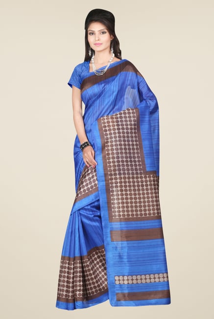Triveni Blue & Brown Printed Bhagalpuri Silk Saree Triveni Blue & Brown Printed Bhagalpuri Silk Saree
