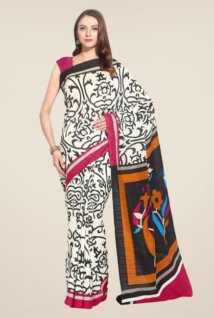 Triveni Off White Printed Bhagalpuri Silk Saree Triveni Off White Printed Bhagalpuri Silk Saree