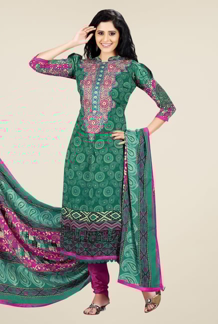 Triveni Green Embroidered Art Silk Dress Material Triveni Green Embroidered Art Silk Dress Material