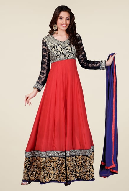 Triveni Red Embroidered Dress Material Triveni Red Embroidered Dress Material