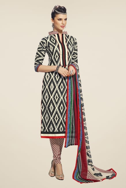 Triveni Black & Beige Printed Dress Material Triveni Black & Beige Printed Dress Material