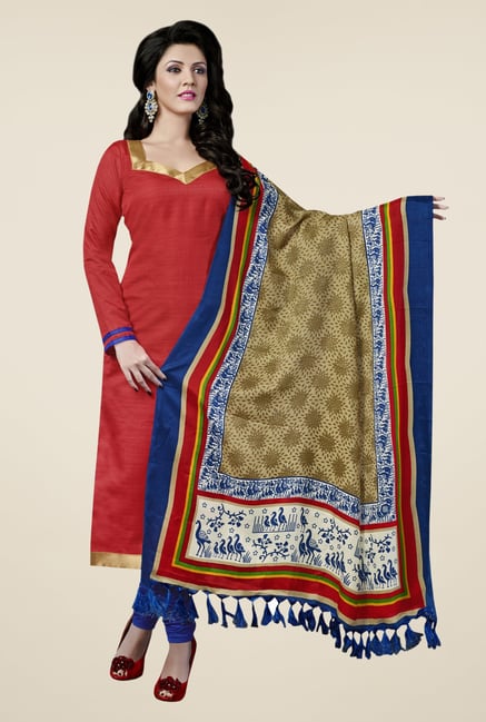 Triveni Red Solid Bhagalpuri Silk Dress Material Triveni Red Solid Bhagalpuri Silk Dress Material