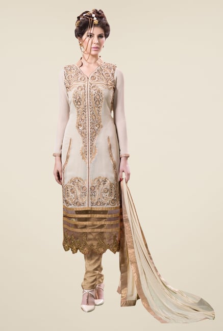 Triveni Beige Embroidered Dress Material Triveni Beige Embroidered Dress Material