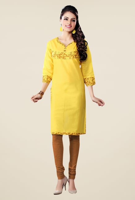 Triveni Yellow Printed Kurta Triveni Yellow Printed Kurta