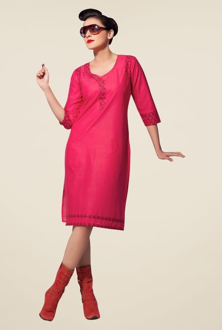 Triveni Pink Printed Cotton Kurti Triveni Pink Printed Cotton Kurti