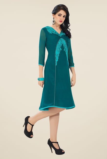 Triveni Teal Embroidered Kurti Triveni Teal Embroidered Kurti