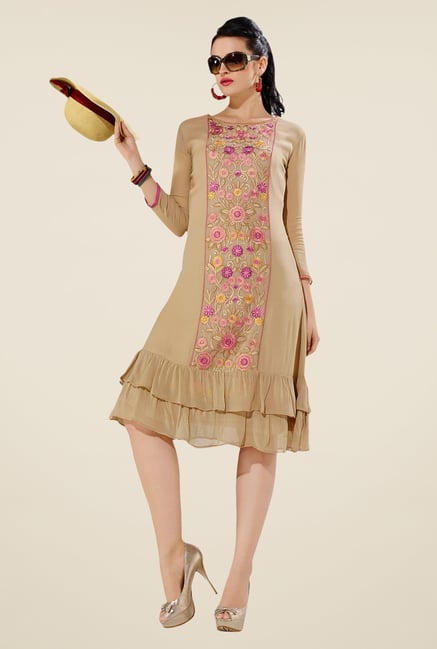 Triveni Beige Embroidered Kurti Triveni Beige Embroidered Kurti