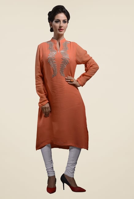 Triveni Orange Embellished Kurta Triveni Orange Embellished Kurta