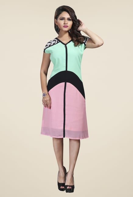Triveni Green & Pink Solid Kurti Triveni Green & Pink Solid Kurti