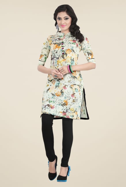 Triveni Cream Floral Print Kurti Triveni Cream Floral Print Kurti