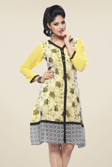 Triveni Yellow Floral Print Kurti Triveni Yellow Floral Print Kurti