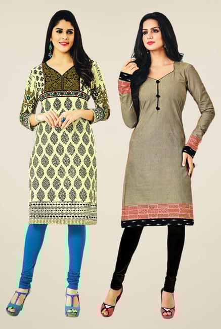 Salwar Studio Cream & Grey Kurtis (Pack Of 2) Salwar Studio Cream & Grey Kurtis (Pack Of 2)