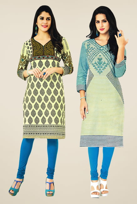 Salwar Studio Cream Kurtis (Pack Of 2) Salwar Studio Cream Kurtis (Pack Of 2)