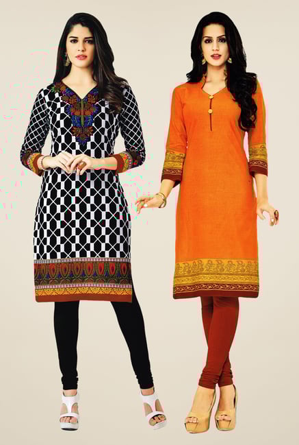 Salwar Studio Black & Orange Kurtis (Pack Of 2) Salwar Studio Black & Orange Kurtis (Pack Of 2)