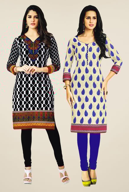 Salwar Studio Black & Beige Kurtis (Pack Of 2) Salwar Studio Black & Beige Kurtis (Pack Of 2)