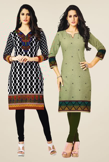 Salwar Studio Black & Olive Kurtis (Pack Of 2) Salwar Studio Black & Olive Kurtis (Pack Of 2)