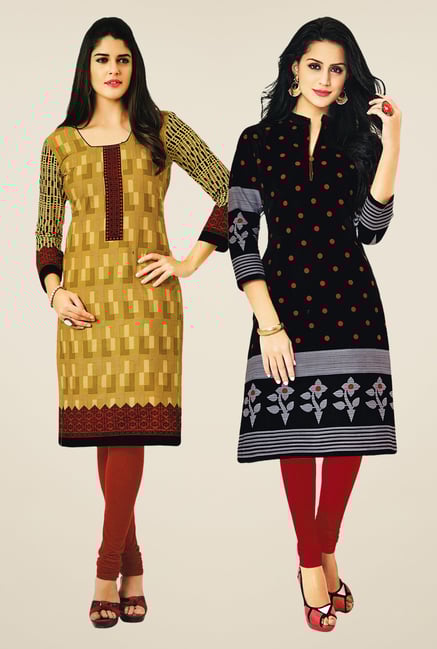 Salwar Studio Mustard & Black Kurtis (Pack Of 2) Salwar Studio Mustard & Black Kurtis (Pack Of 2)