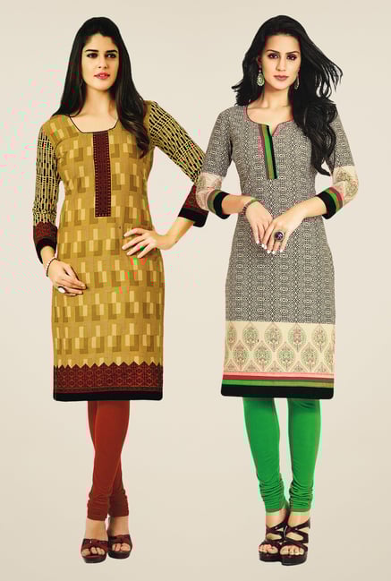 Salwar Studio Mustard & Beige Kurtis (Pack Of 2) Salwar Studio Mustard & Beige Kurtis (Pack Of 2)