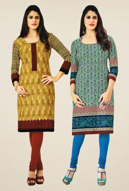 Salwar Studio Mustard & Beige Kurtis (Pack Of 2) Salwar Studio Mustard & Beige Kurtis (Pack Of 2)