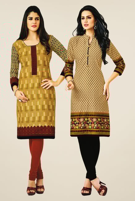 Salwar Studio Mustard & Beige Kurtis (Pack Of 2) Salwar Studio Mustard & Beige Kurtis (Pack Of 2)