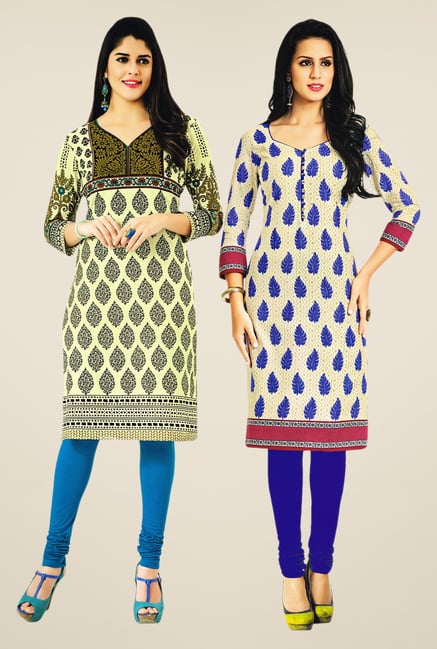 Salwar Studio Cream Kurtis (Pack Of 2) Salwar Studio Cream Kurtis (Pack Of 2)