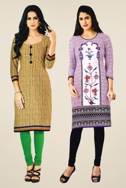 Salwar Studio Beige & Purple Kurtis (Pack Of 2) Salwar Studio Beige & Purple Kurtis (Pack Of 2)