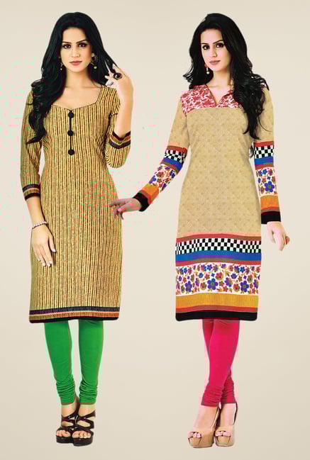 Salwar Studio Beige Kurtis (Pack Of 2) Salwar Studio Beige Kurtis (Pack Of 2)