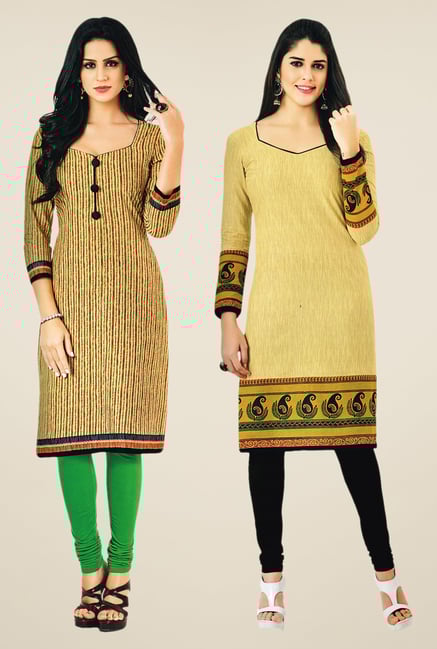 Salwar Studio Beige Kurtis (Pack Of 2) Salwar Studio Beige Kurtis (Pack Of 2)