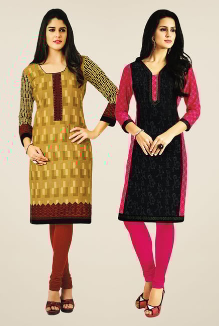 Salwar Studio Mustard & Black Kurtis (Pack Of 2) Salwar Studio Mustard & Black Kurtis (Pack Of 2)