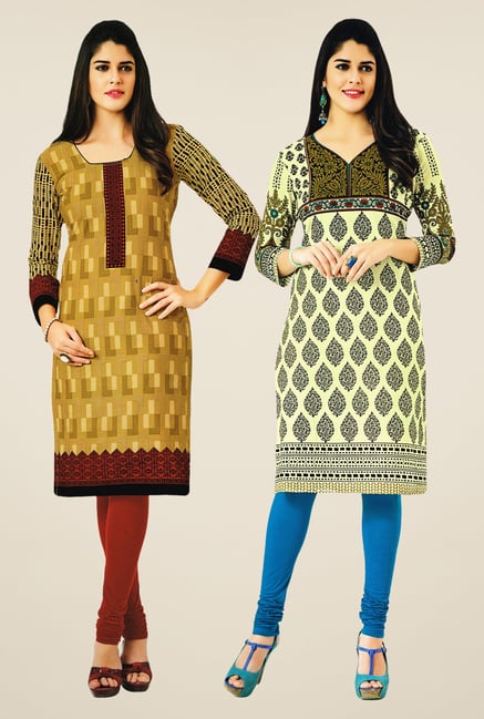 Salwar Studio Mustard & Olive Kurtis (Pack Of 2) Salwar Studio Mustard & Olive Kurtis (Pack Of 2)