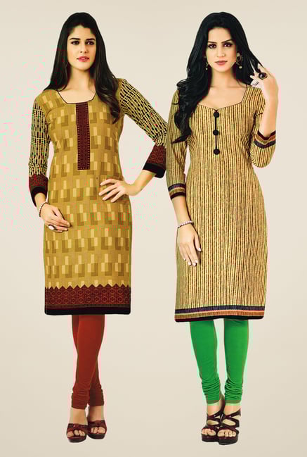 Salwar Studio Mustard & Beige Kurtis (Pack Of 2) Salwar Studio Mustard & Beige Kurtis (Pack Of 2)