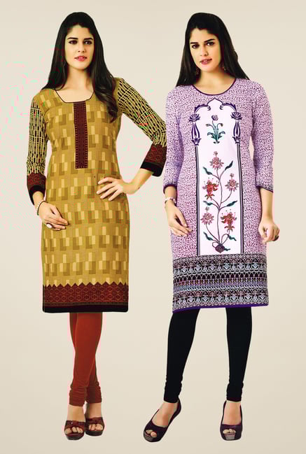 Salwar Studio Mustard & Purple Kurtis (Pack Of 2) Salwar Studio Mustard & Purple Kurtis (Pack Of 2)