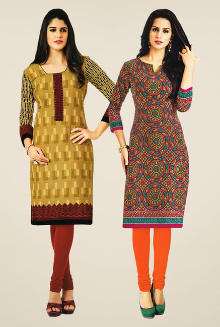 Salwar Studio Mustard & Multicolor Kurtis (Pack Of 2) Salwar Studio Mustard & Multicolor Kurtis (Pack Of 2)