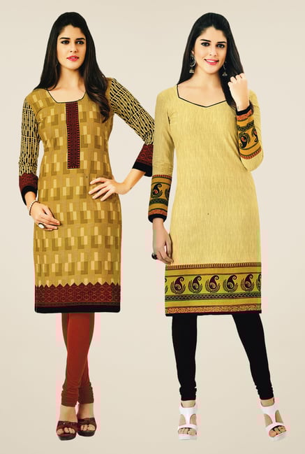 Salwar Studio Mustard & Beige Kurtis (Pack Of 2) Salwar Studio Mustard & Beige Kurtis (Pack Of 2)