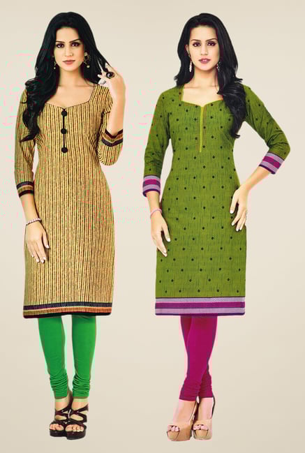 Salwar Studio Beige & Green Kurtis (Pack Of 2) Salwar Studio Beige & Green Kurtis (Pack Of 2)