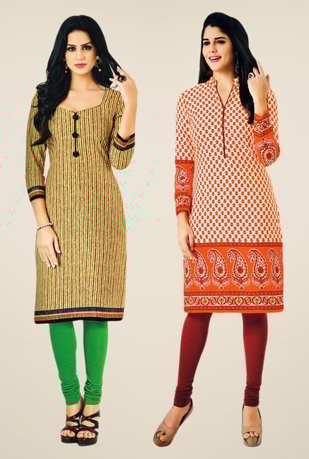 Salwar Studio Beige & Orange Kurtis (Pack Of 2) Salwar Studio Beige & Orange Kurtis (Pack Of 2)
