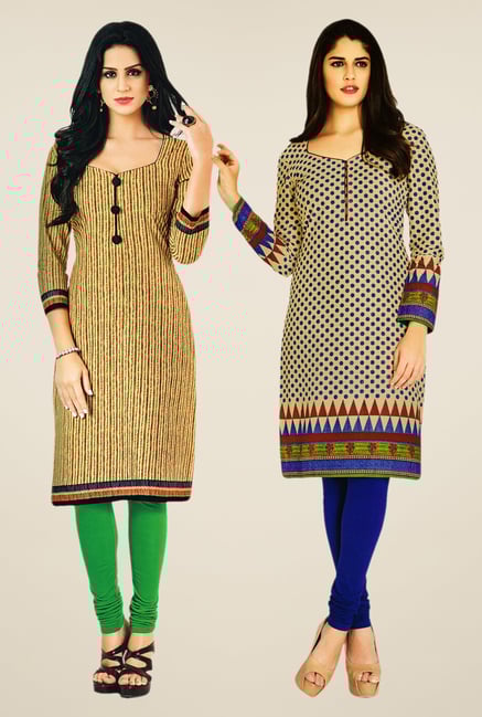 Salwar Studio Beige Kurtis (Pack Of 2) Salwar Studio Beige Kurtis (Pack Of 2)