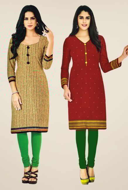 Salwar Studio Beige & Maroon Kurtis (Pack Of 2) Salwar Studio Beige & Maroon Kurtis (Pack Of 2)