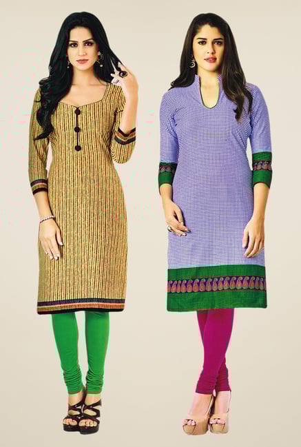 Salwar Studio Beige & Blue Kurtis (Pack Of 2) Salwar Studio Beige & Blue Kurtis (Pack Of 2)
