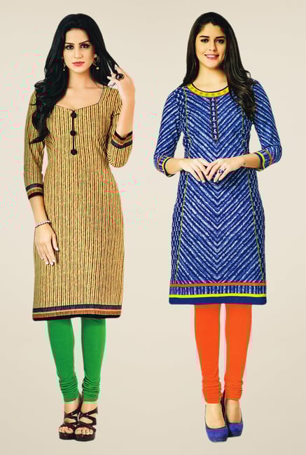 Salwar Studio Beige & Blue Kurtis (Pack Of 2) Salwar Studio Beige & Blue Kurtis (Pack Of 2)