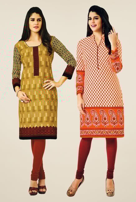 Salwar Studio Mustard & Orange Kurtis (Pack Of 2) Salwar Studio Mustard & Orange Kurtis (Pack Of 2)