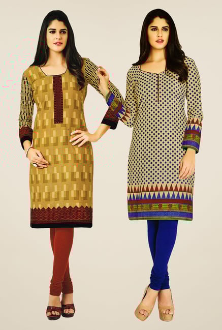 Salwar Studio Mustard & Beige Kurtis (Pack Of 2) Salwar Studio Mustard & Beige Kurtis (Pack Of 2)